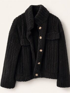 Black Teddy Bear Sherpa Cropped Jacket Coat L